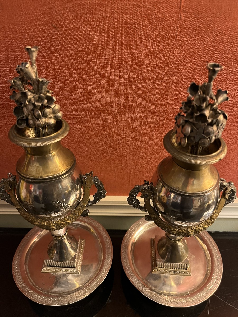 Paire de vases en argent massif, Ottoman , Perse , XIXème siècle-photo-4