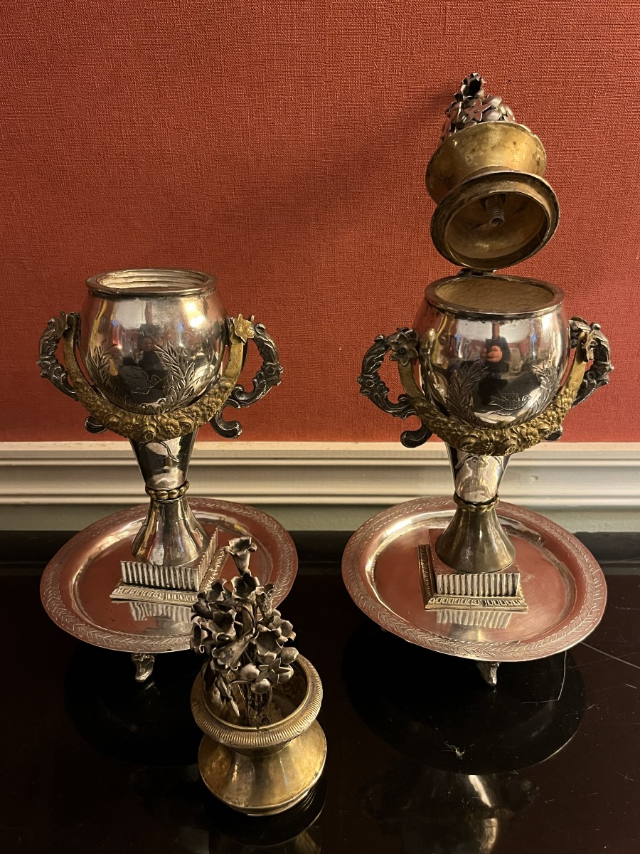 Paire de vases en argent massif, Ottoman , Perse , XIXème siècle-photo-3