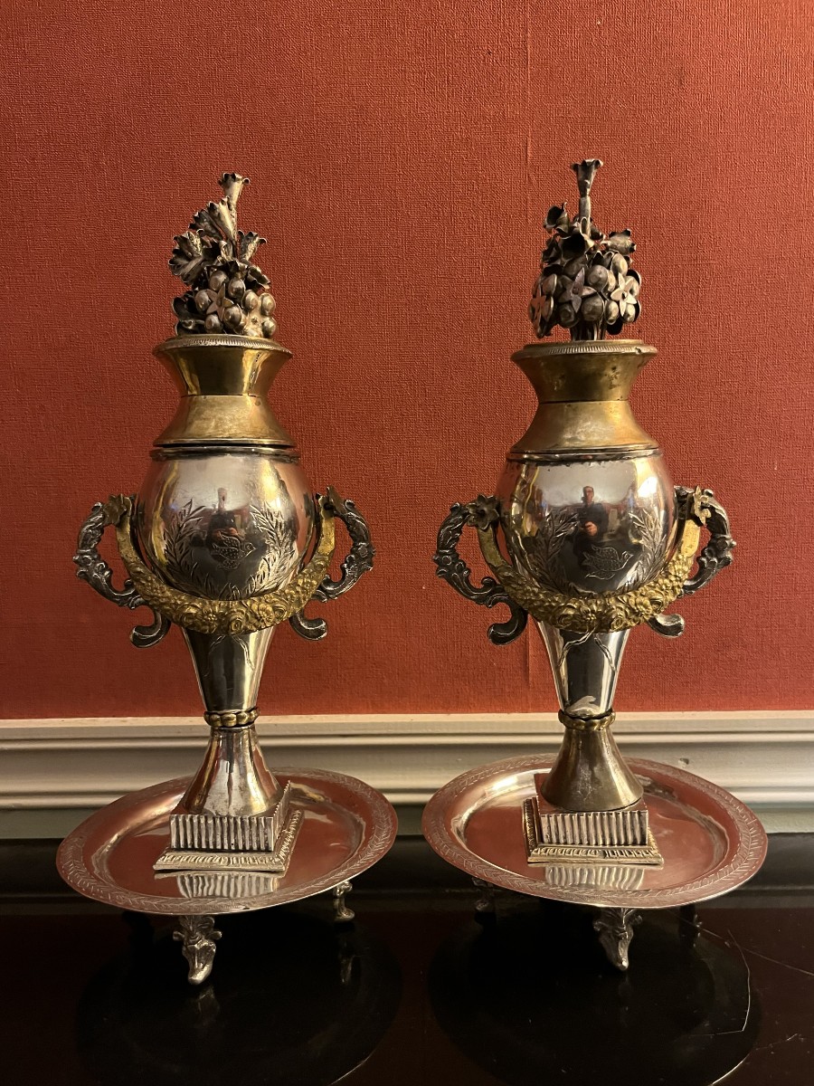 Paire de vases en argent massif, Ottoman , Perse , XIXème siècle