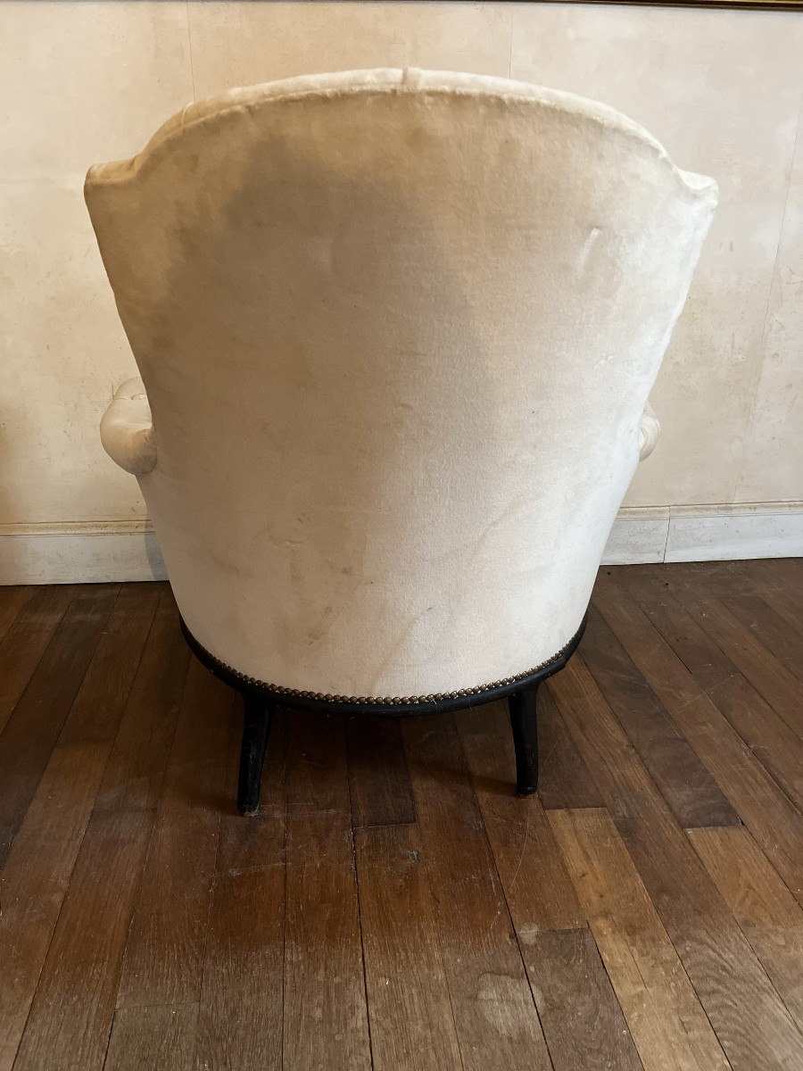Paire de fauteuils Napoléon III capitonnés, velour de soie , XIXème siècle-photo-2