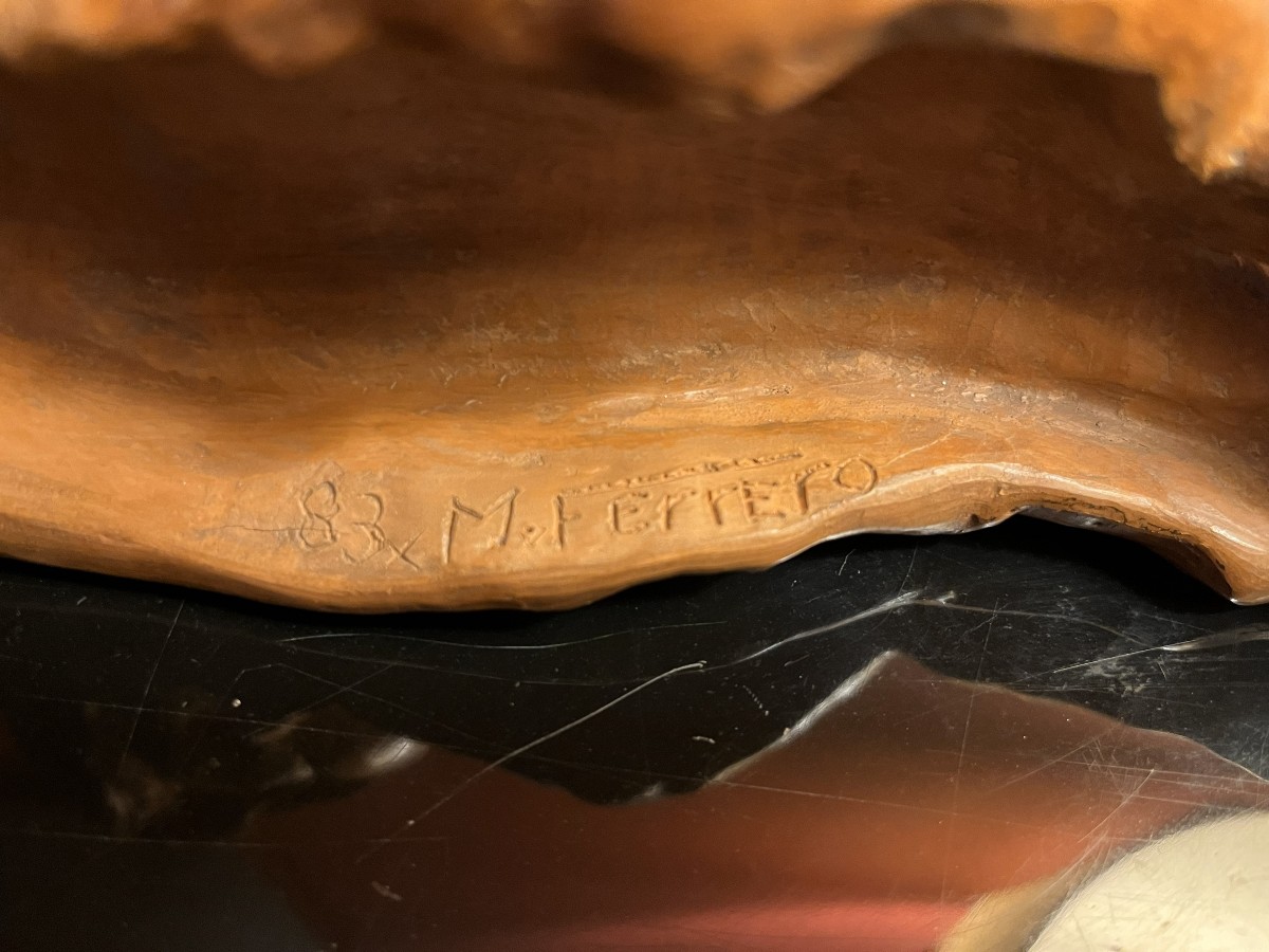 Terracotta Sculpture, Reclining Woman, Signed M Ferrero And Dated 83-photo-2