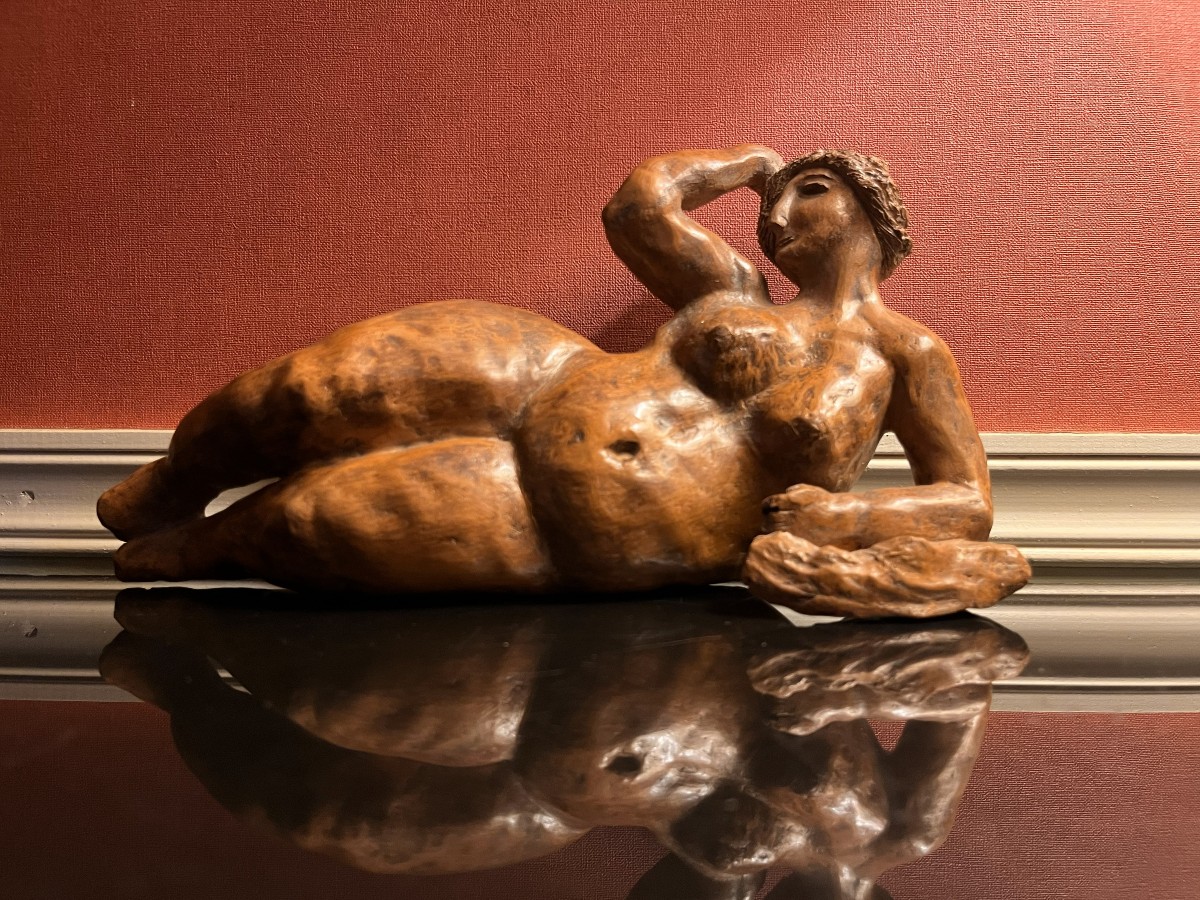 Terracotta Sculpture, Reclining Woman, Signed M Ferrero And Dated 83