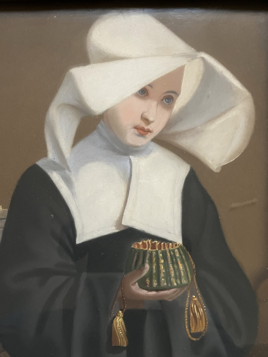 Painting, Portrait Of A Young Nun, Daughters Of Charity, 19th Century-photo-2