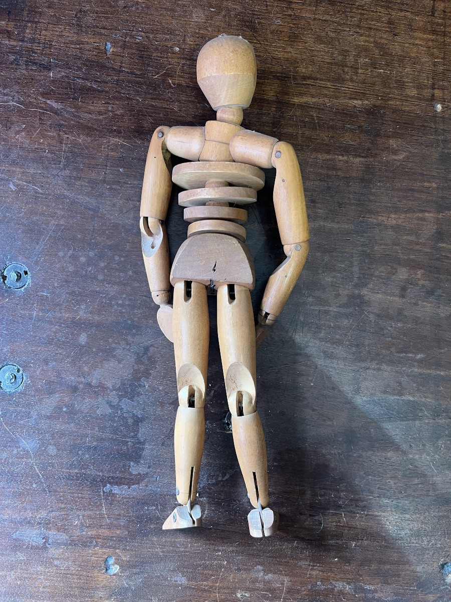 Carved And Articulated Wooden Painter's Mannequin, Circa 1950, 20th Century -photo-7