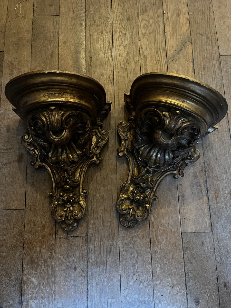Pair Of Giltwood Wall Sconces, Regency Style, 19th Century