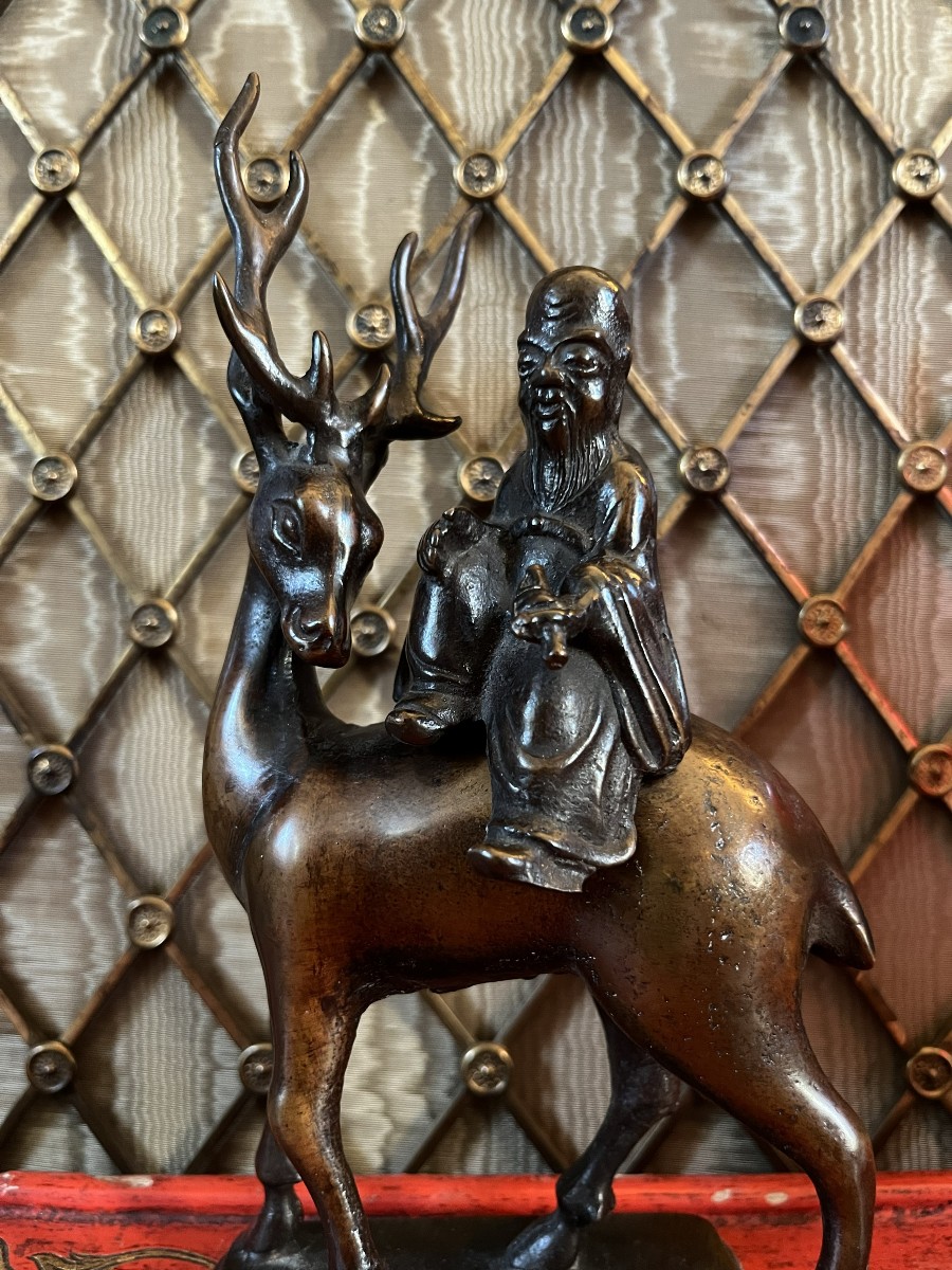Brûle parfum Chinois , représentant Shoulao sur un cerf , XIXème siècle-photo-2