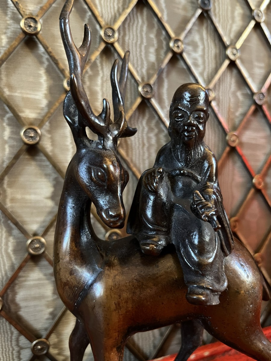 Brûle parfum Chinois , représentant Shoulao sur un cerf , XIXème siècle-photo-3