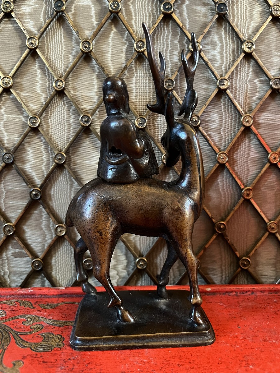 Brûle parfum Chinois , représentant Shoulao sur un cerf , XIXème siècle-photo-1