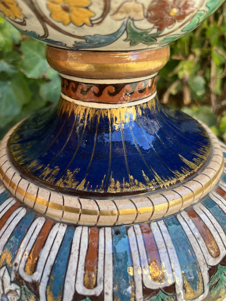Vase en céramique style Orientaliste , XIXème siècle , Bordeaux Vieillard-photo-3