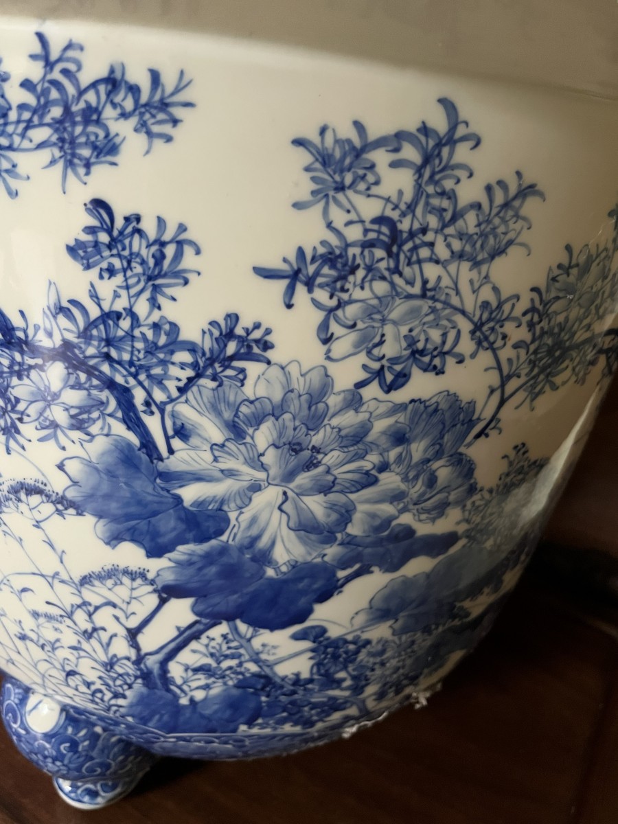 Cache pot en porcelaine du Japon , fours de Seto , époque Meiji-photo-4