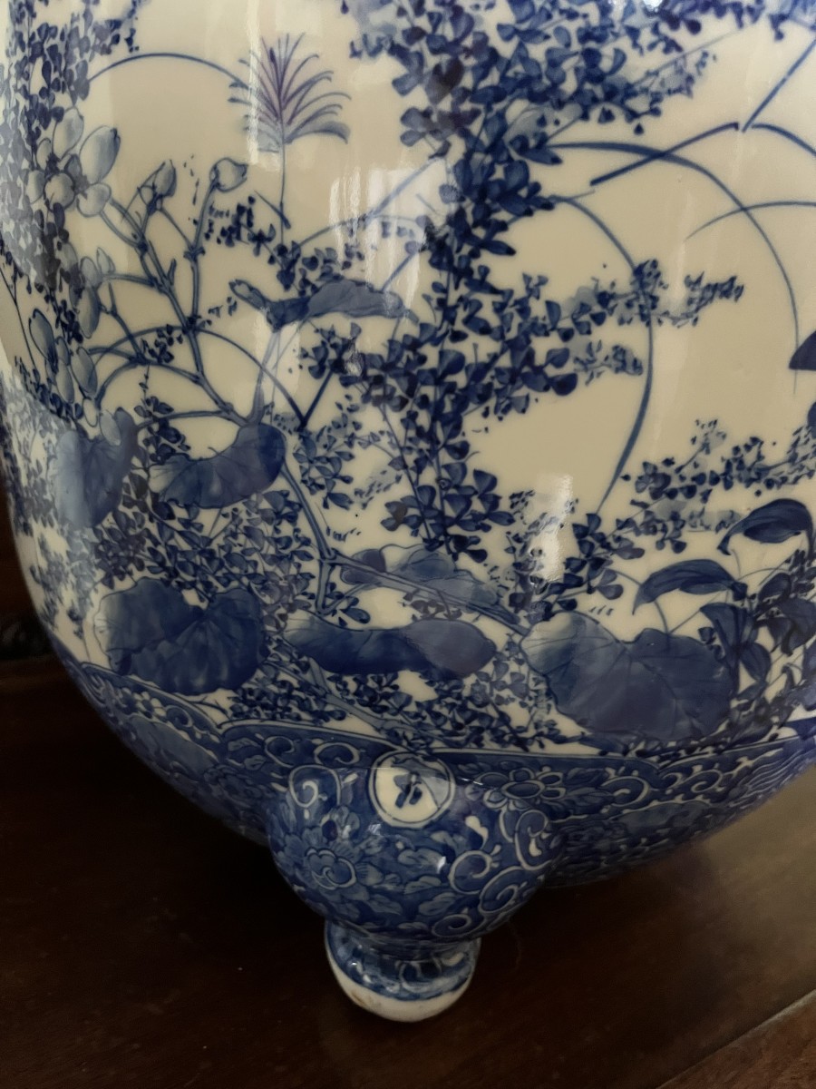 Cache pot en porcelaine du Japon , fours de Seto , époque Meiji-photo-1