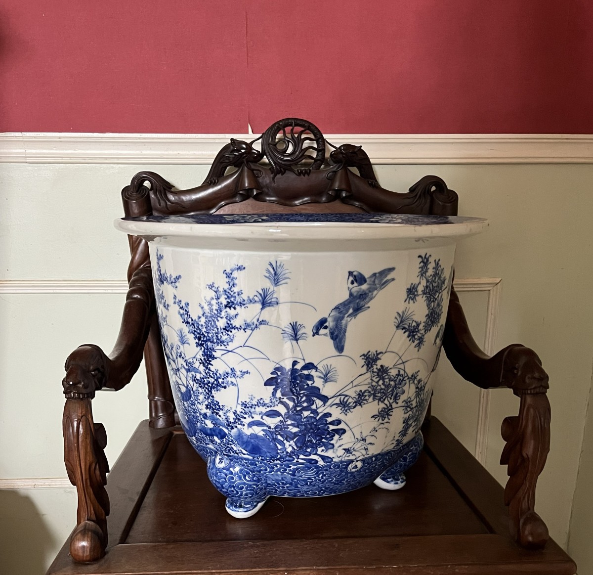 Cache pot en porcelaine du Japon , fours de Seto , époque Meiji