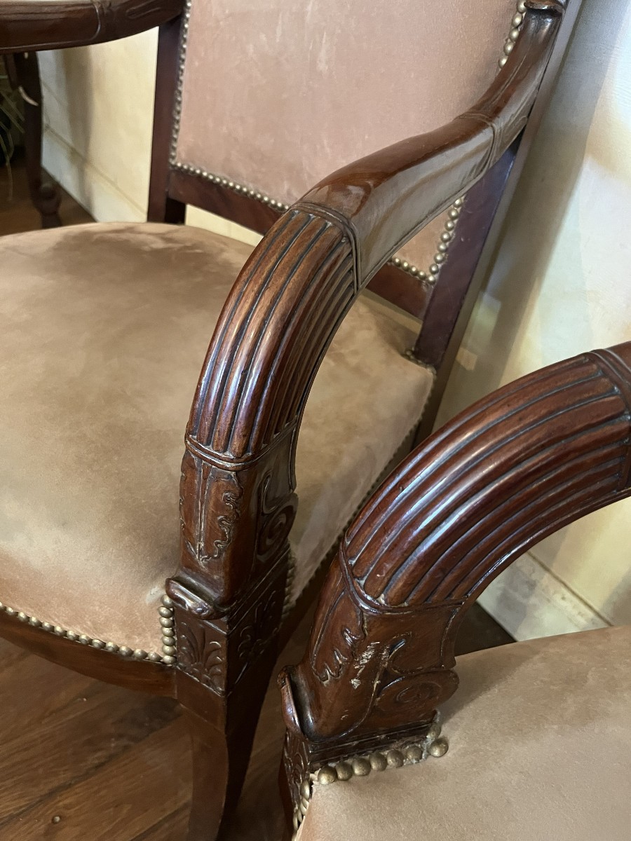 Pair Of Empire Period Mahogany Armchairs, Bellangé Model-photo-3