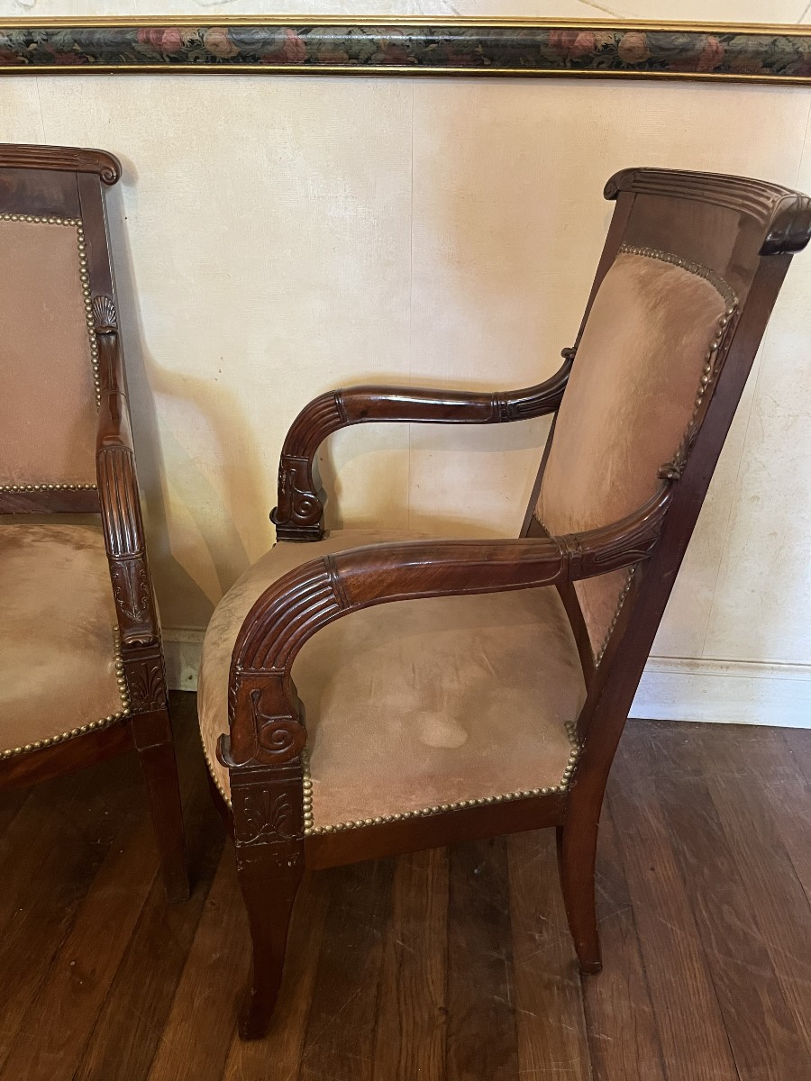 Pair Of Empire Period Mahogany Armchairs, Bellangé Model-photo-4