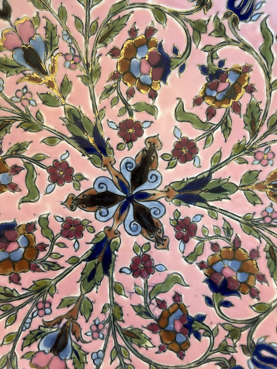 Plat en céramique émaillée à décor Persan , Iznik, Zsolnay , fin XIXème siècle-photo-2