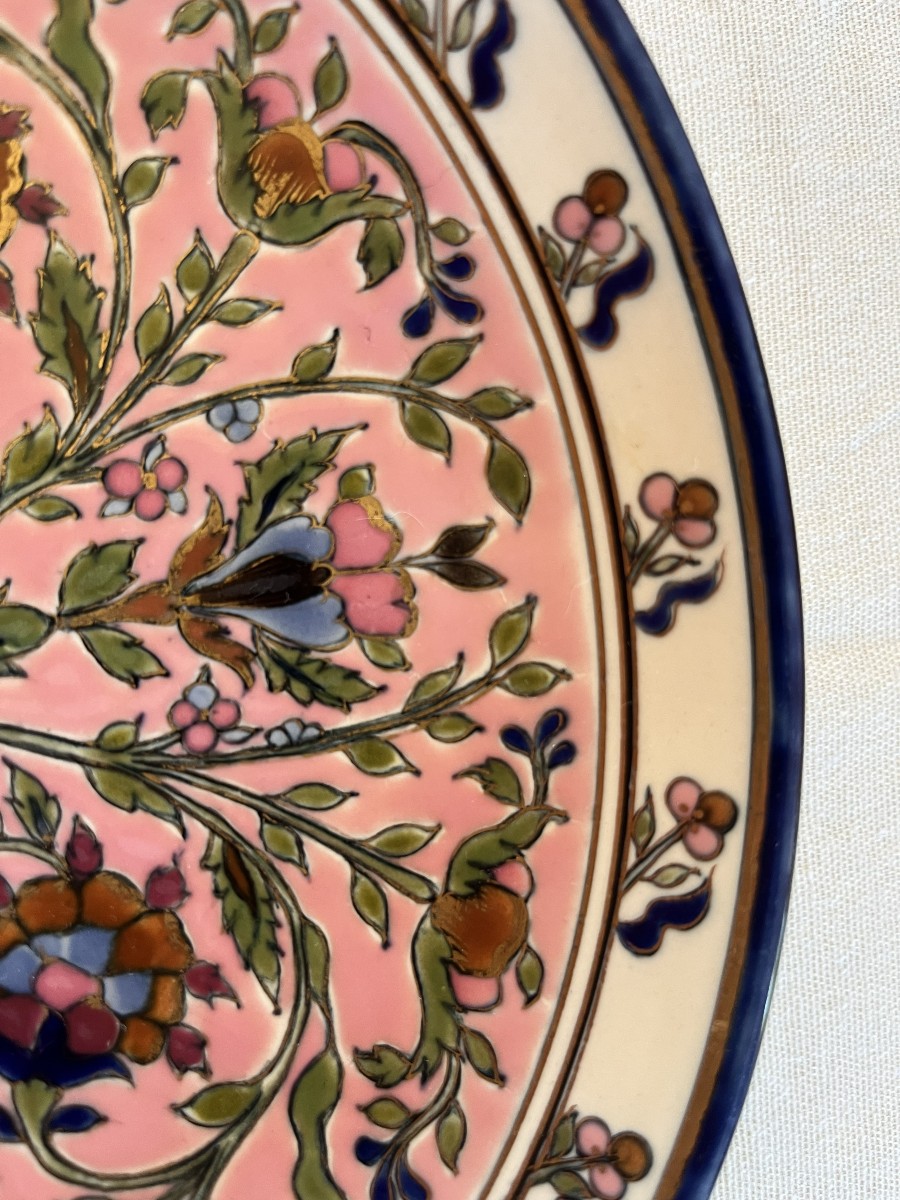 Plat en céramique émaillée à décor Persan , Iznik, Zsolnay , fin XIXème siècle-photo-3