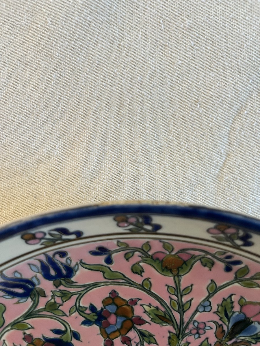 Plat en céramique émaillée à décor Persan , Iznik, Zsolnay , fin XIXème siècle-photo-2