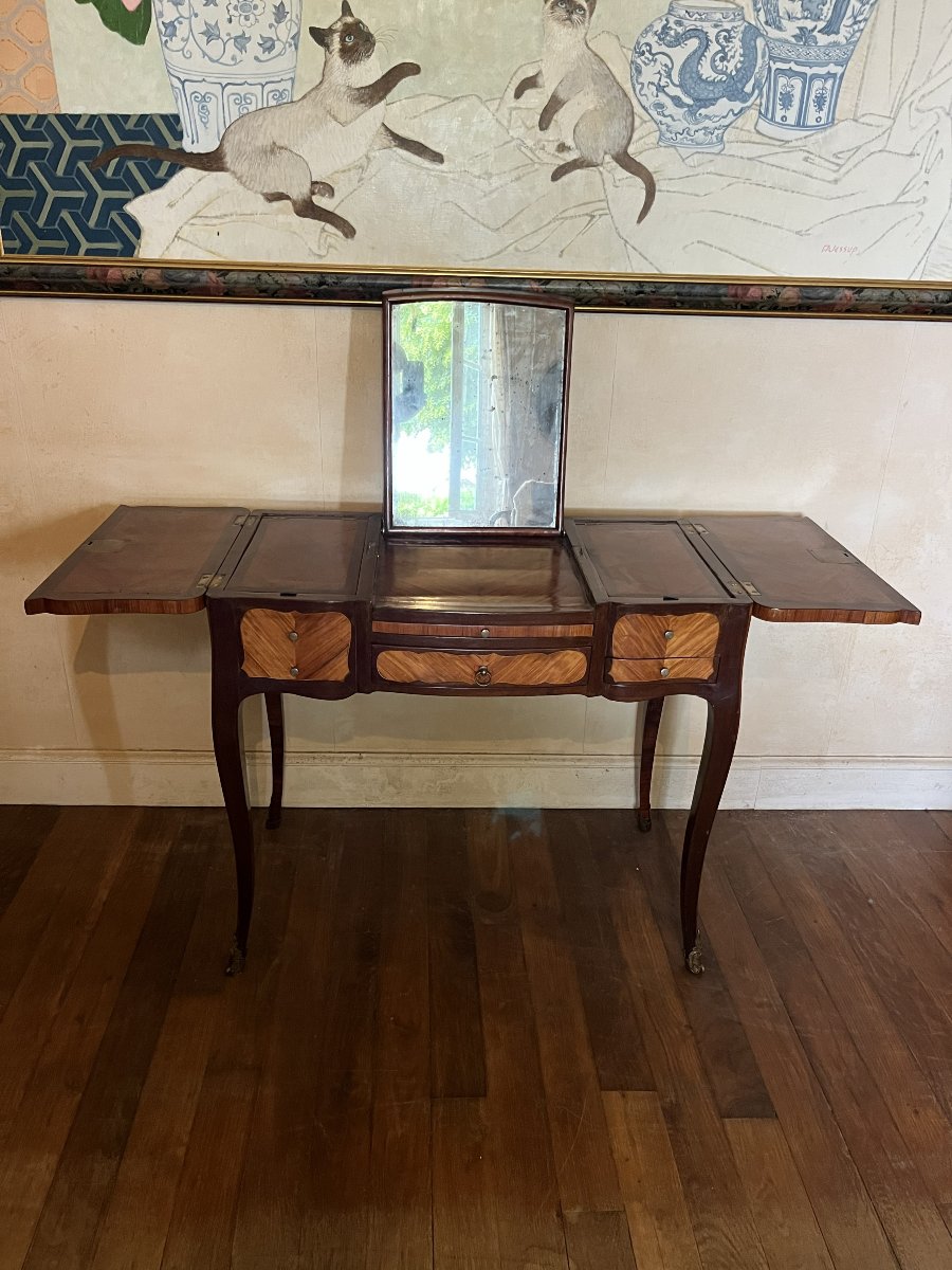 Coiffeuse époque Louis XV en marqueterie , XVIIIème siècle-photo-4