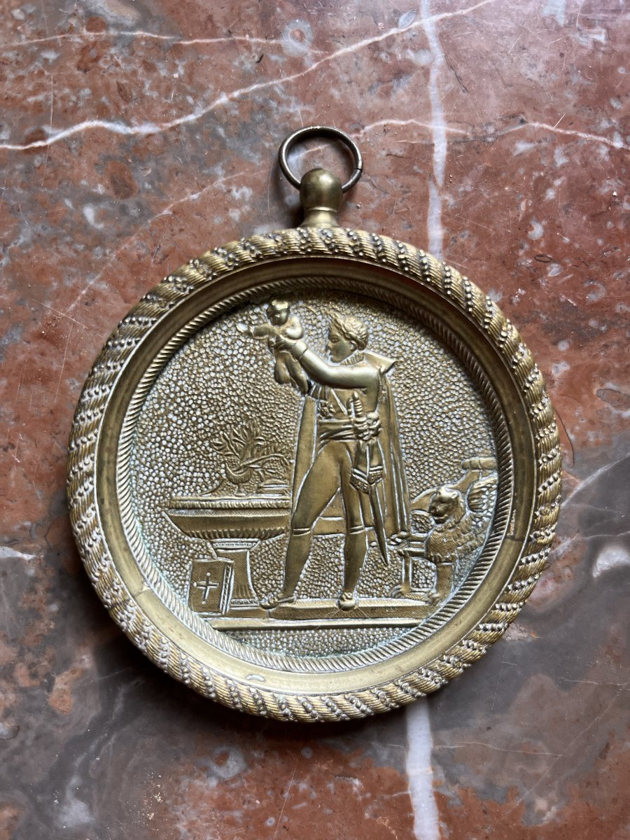 Médaillon en bronze , baptême du Roi de Rome , premier Empire , XIXème siècle