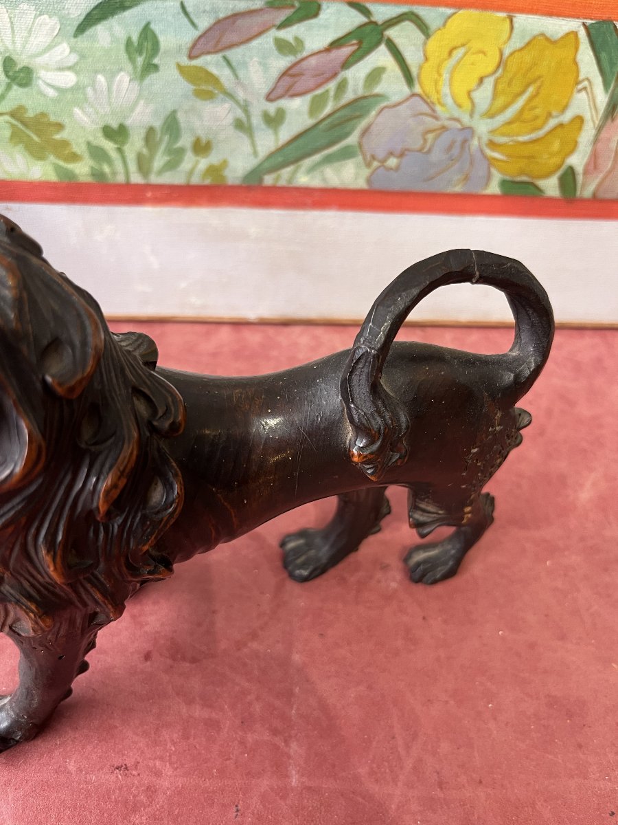 Pair Of Carved Wooden Lions, Germany, 17th Century-photo-4