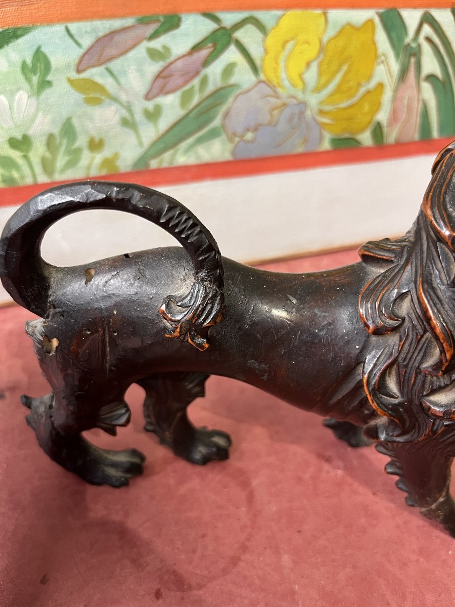 Pair Of Carved Wooden Lions, Germany, 17th Century-photo-2