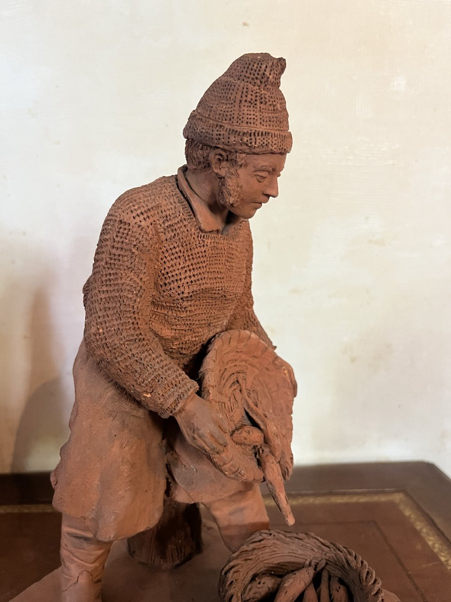Pair Of Terracotta Figures, A Man And A Woman From Pollet, Dieppe, Albert Duchaussoy, 1883-photo-3