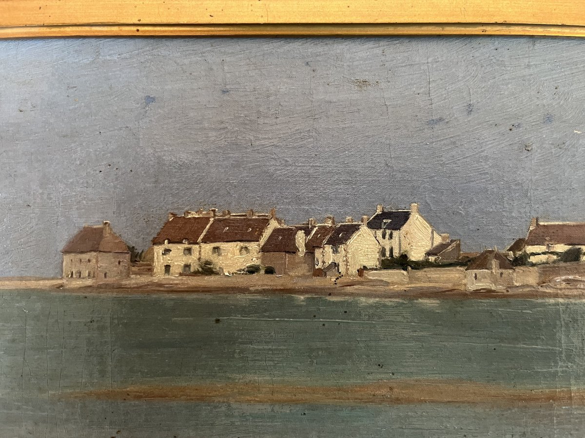 Vue du bassin d'Arcachon , vue de Bretagne ,peinture à l'huile, fin XIXème siècle-photo-2