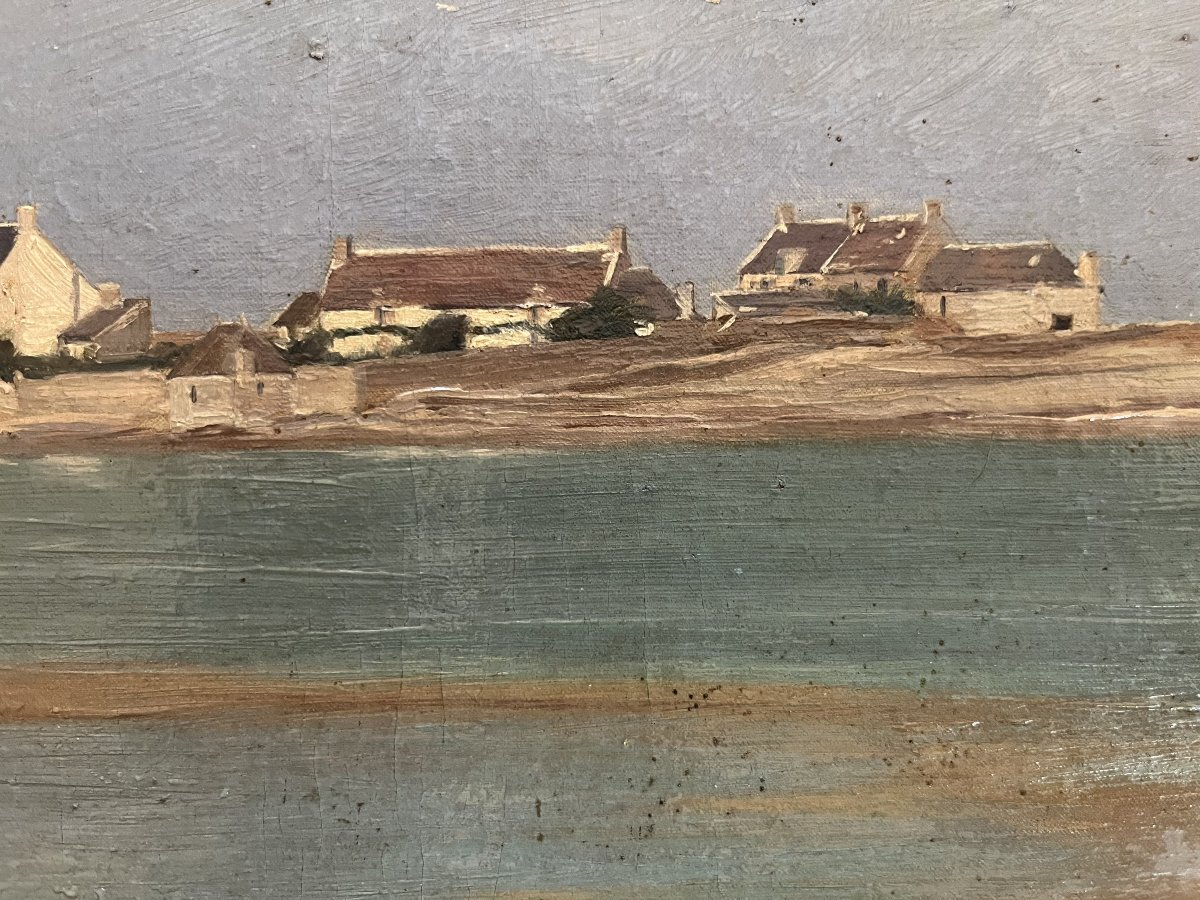 Vue du bassin d'Arcachon , vue de Bretagne ,peinture à l'huile, fin XIXème siècle-photo-3