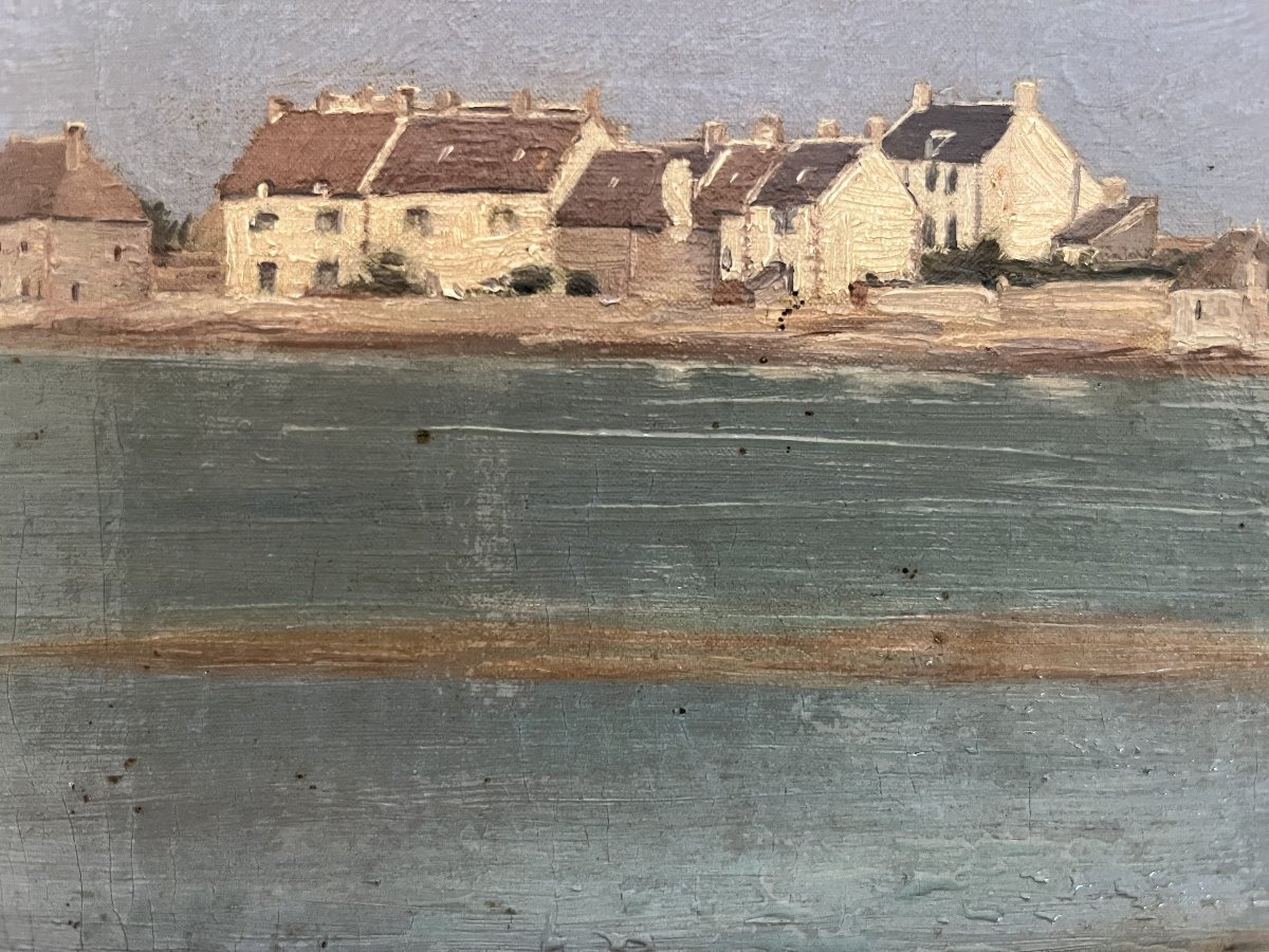 Vue du bassin d'Arcachon , vue de Bretagne ,peinture à l'huile, fin XIXème siècle-photo-1