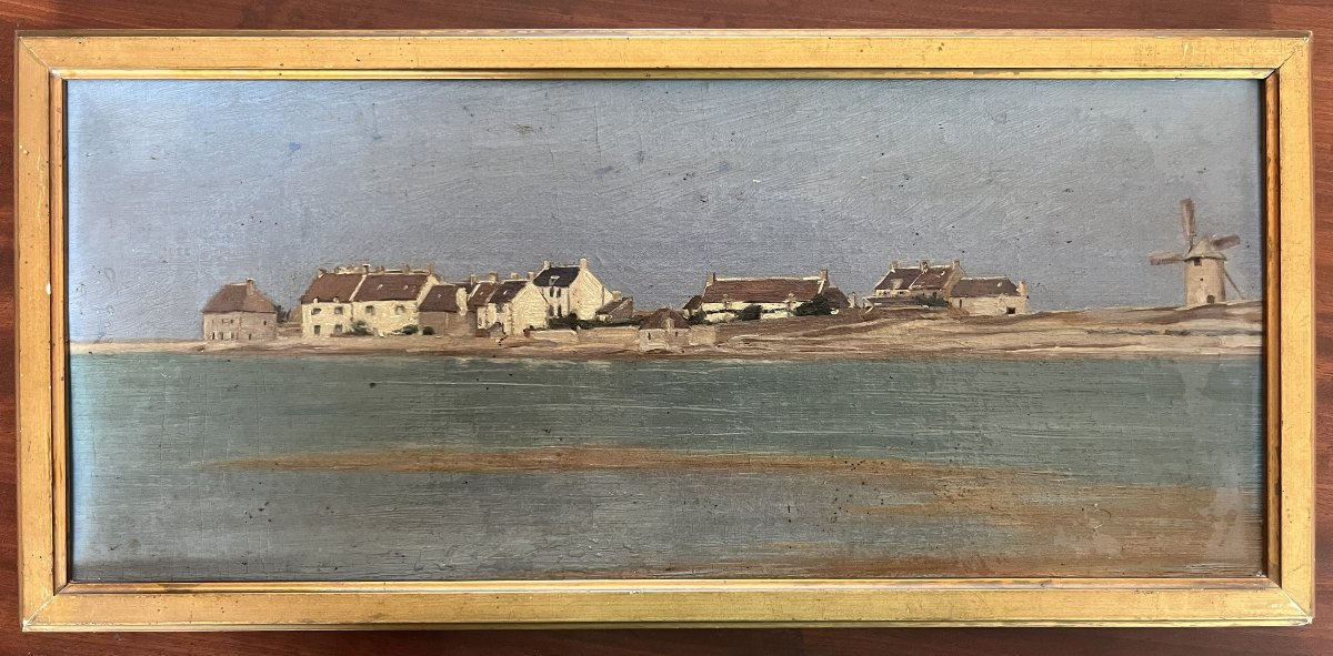 Vue du bassin d'Arcachon , vue de Bretagne ,peinture à l'huile, fin XIXème siècle