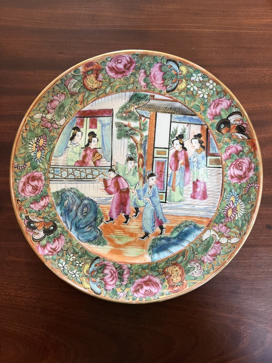4 Chinese Porcelain Plates, Canton, 19th Century-photo-2