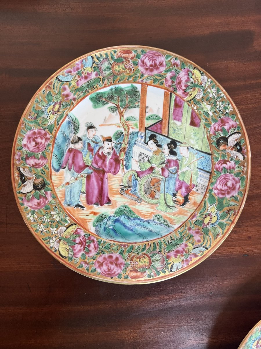 4 Chinese Porcelain Plates, Canton, 19th Century-photo-3