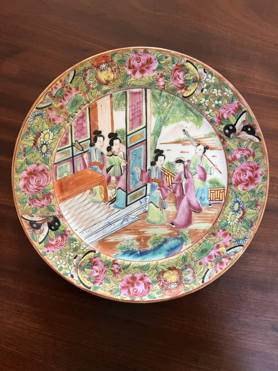 4 Chinese Porcelain Plates, Canton, 19th Century-photo-1