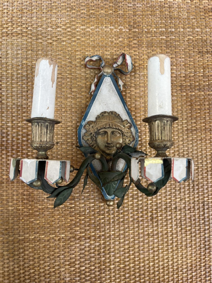 Pair Of Empire-style Wall Sconces In Bronze And Iron, 20th Century-photo-2