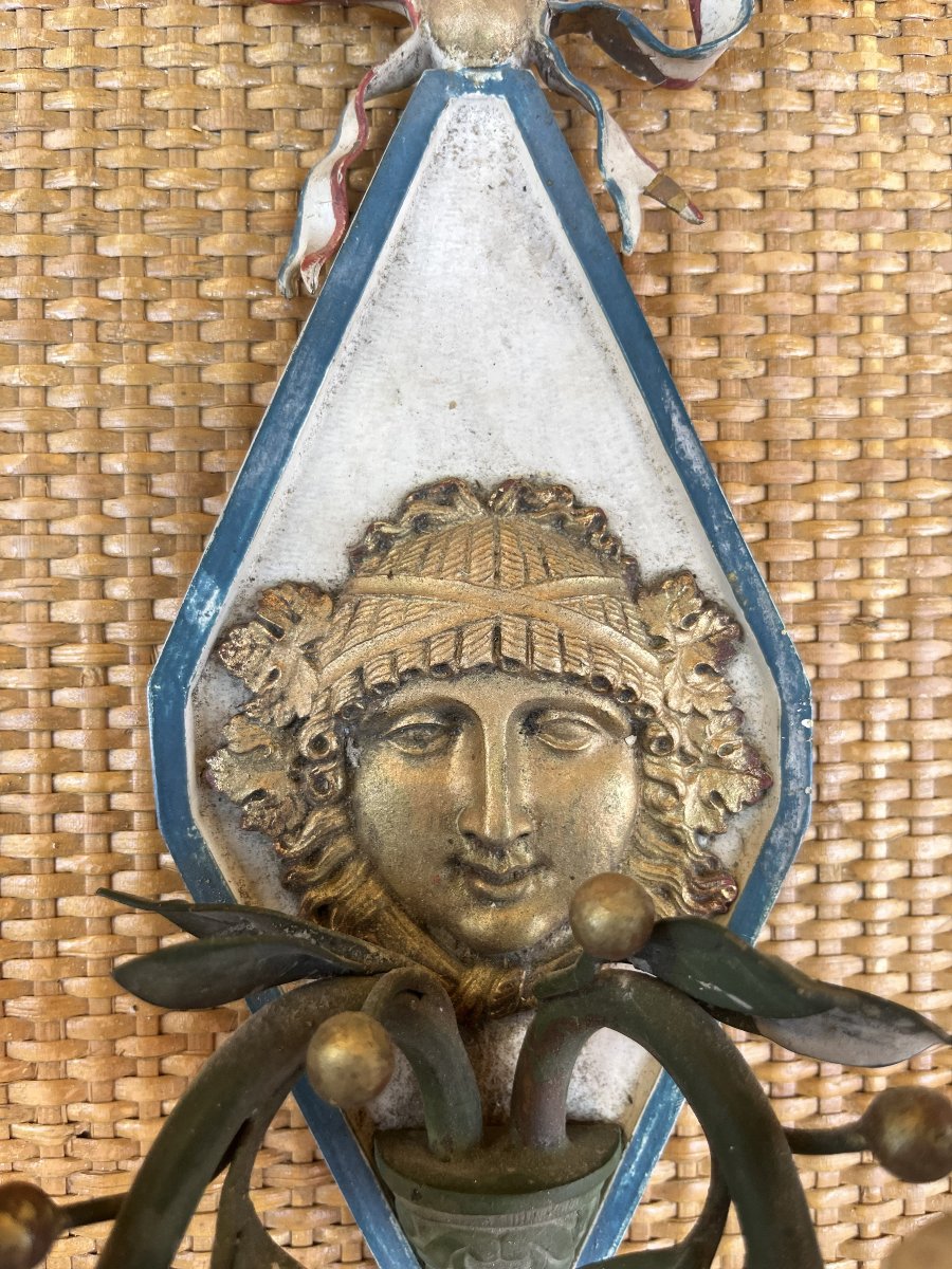 Pair Of Empire-style Wall Sconces In Bronze And Iron, 20th Century-photo-3