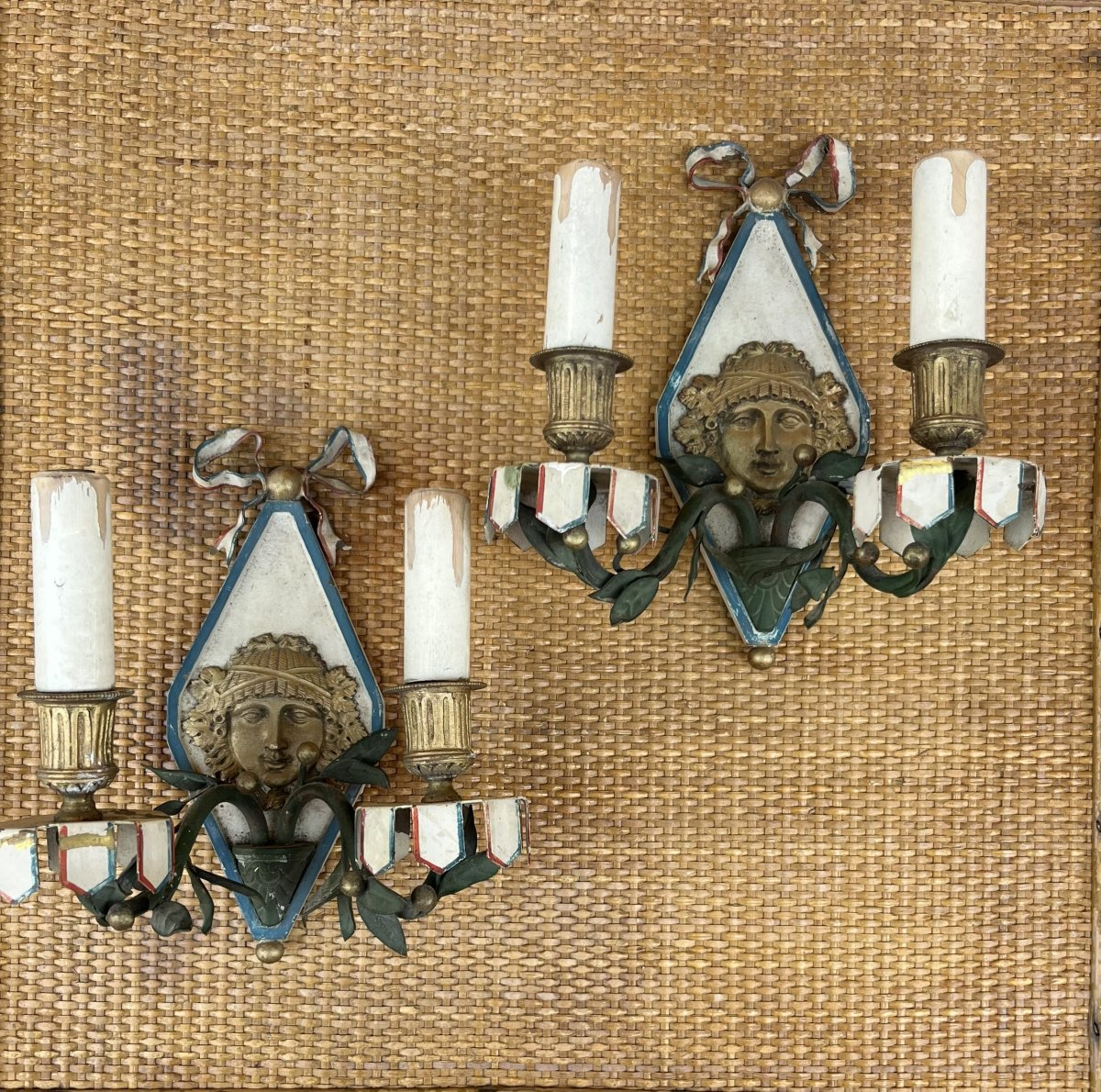 Pair Of Empire-style Wall Sconces In Bronze And Iron, 20th Century
