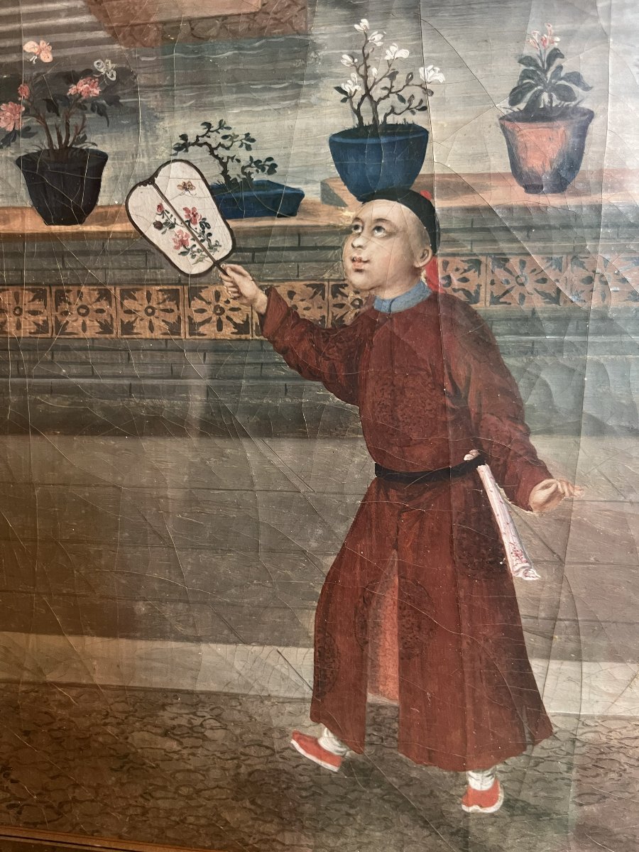 Chinese Painting, Young Man With A Fan In His Palace, China, Circa 1780-photo-2