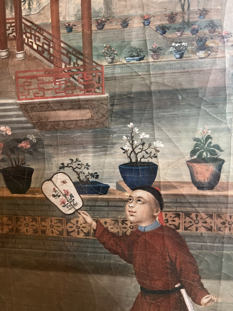 Chinese Painting, Young Man With A Fan In His Palace, China, Circa 1780-photo-3