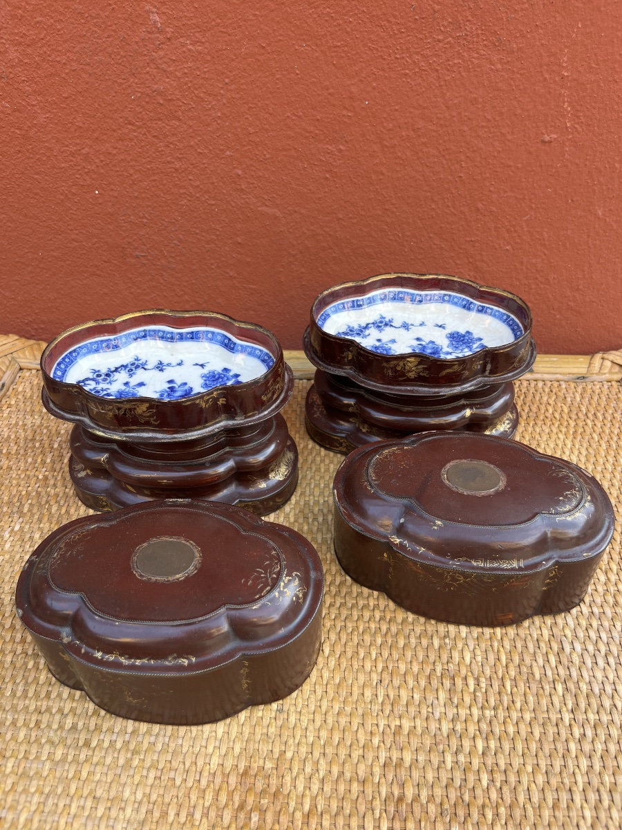 Pair Of 19th-century Chinese Lacquer And Porcelain Boxes 