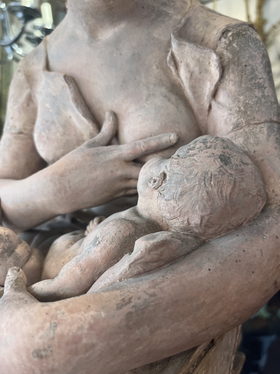 Sculpture en terre cuite , Claude Marie Devenet,la mère , XIXème siècle -photo-4