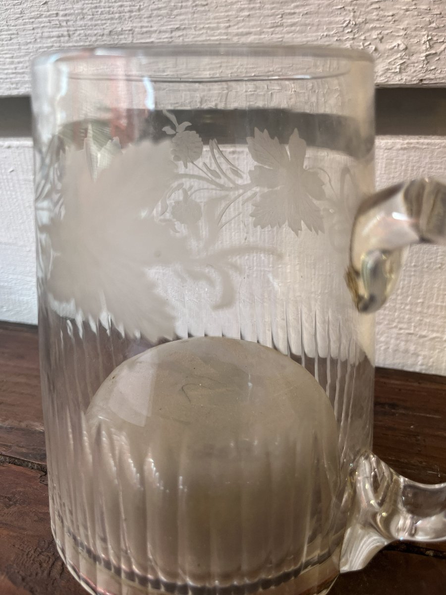 Chope en verre gravé musicale, fin XIXème siècle-photo-2