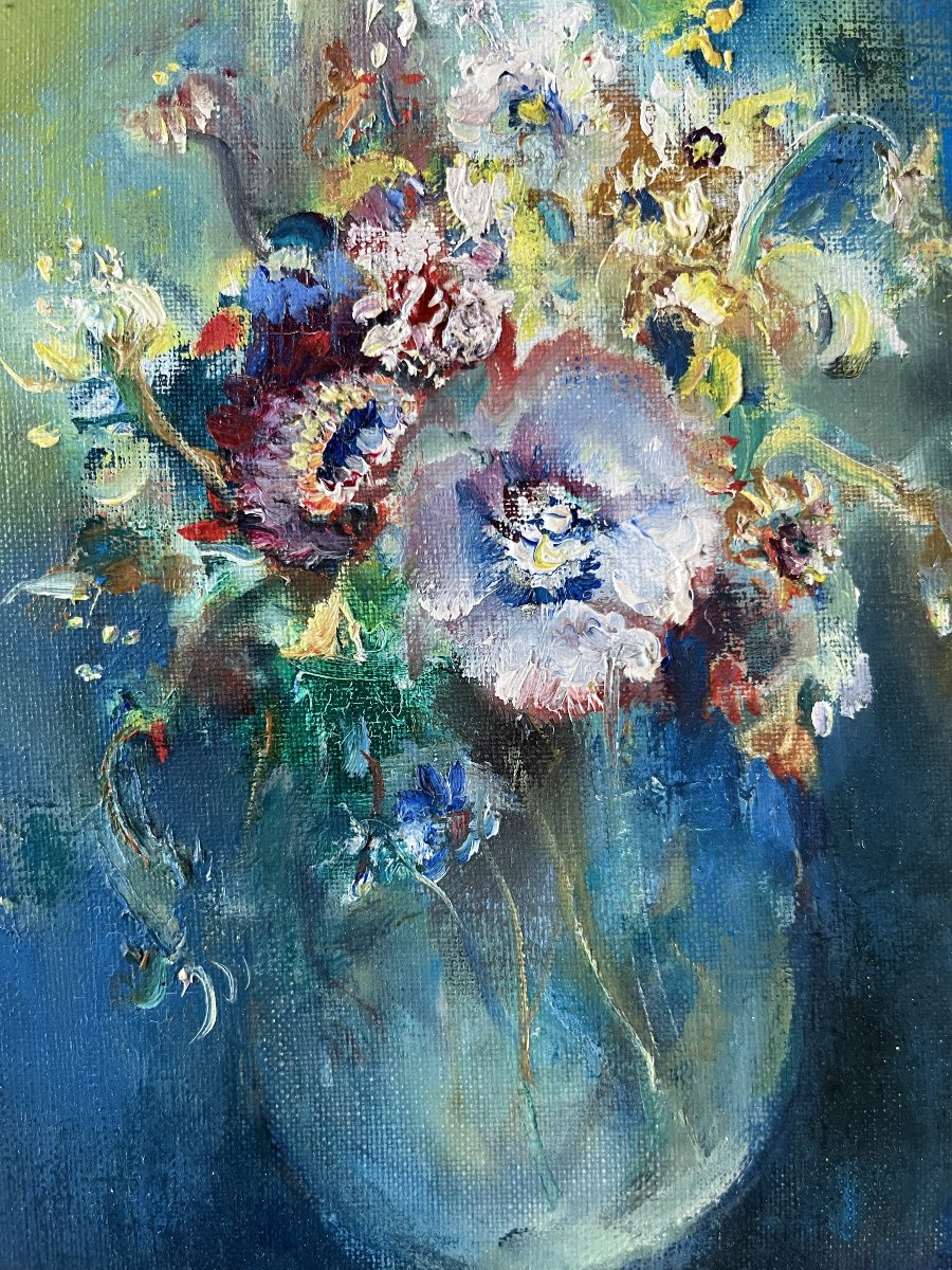 Tableau,Bouquet de fleurs,signé Toshiyuki Inagawa, peintre Japonais,-photo-2