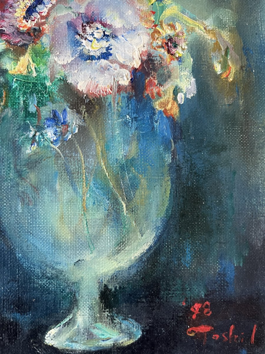 Tableau,Bouquet de fleurs,signé Toshiyuki Inagawa, peintre Japonais,-photo-4