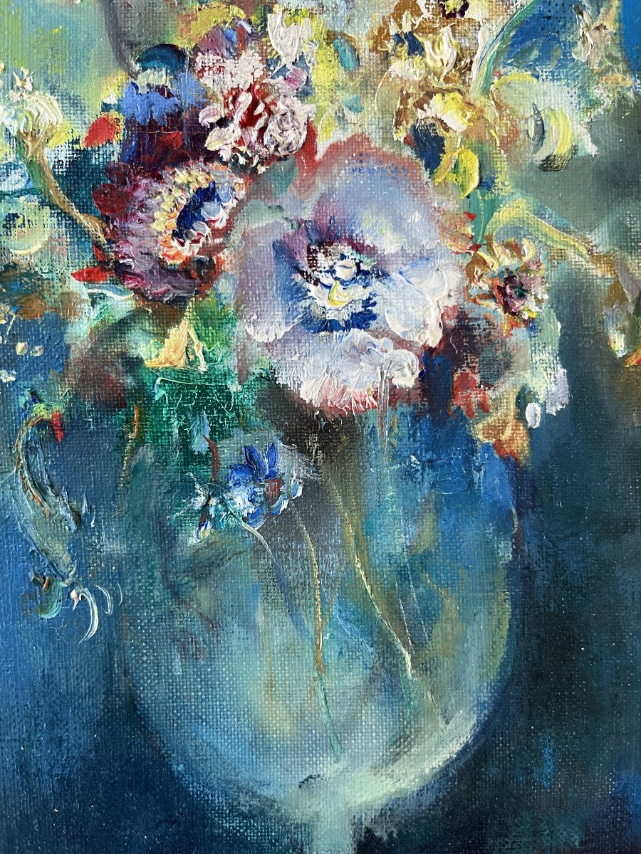 Tableau,Bouquet de fleurs,signé Toshiyuki Inagawa, peintre Japonais,-photo-1