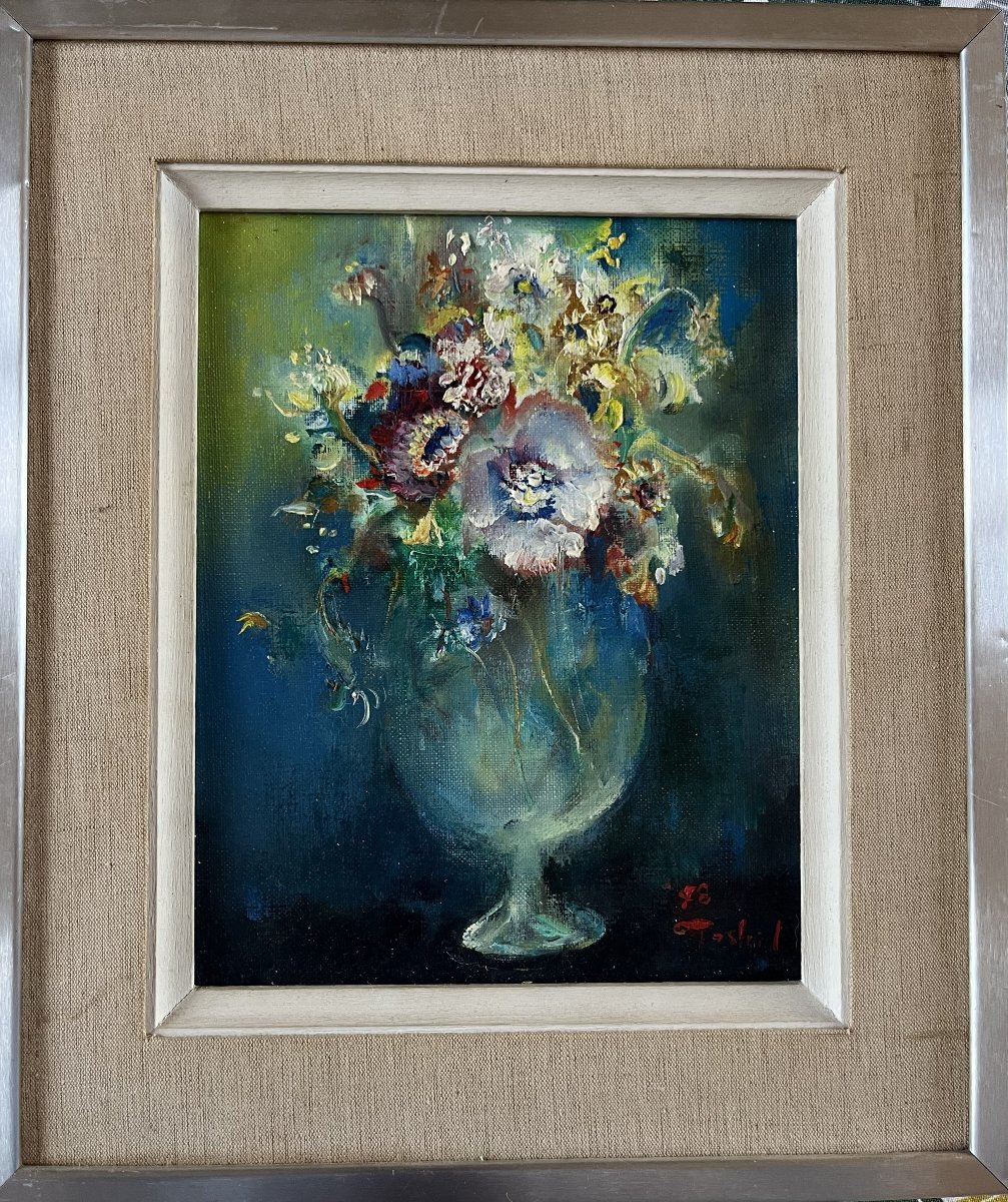 Tableau,Bouquet de fleurs,signé Toshiyuki Inagawa, peintre Japonais,