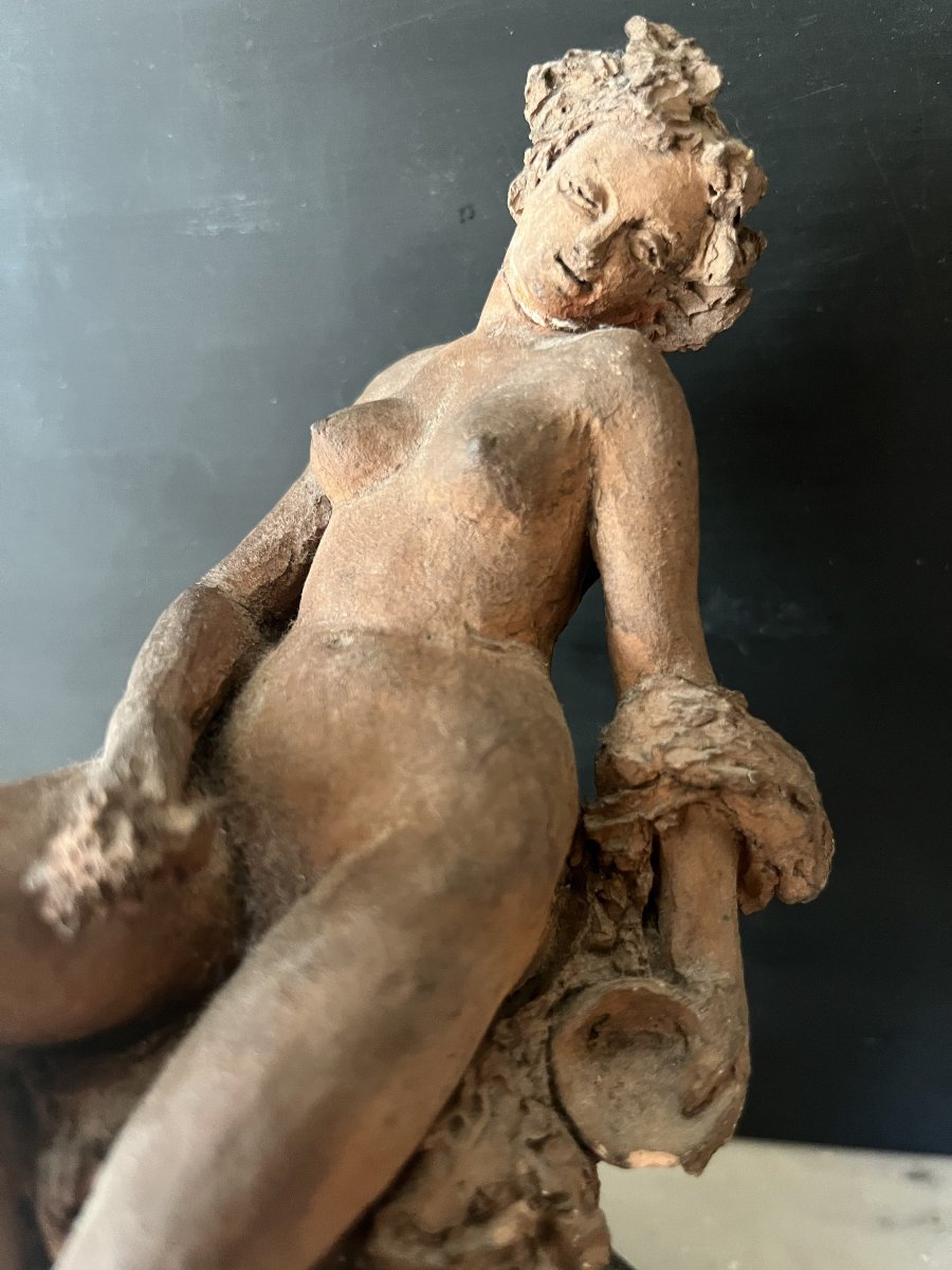 Terre cuite originale XIXème siècle représentant une nymphe -photo-4
