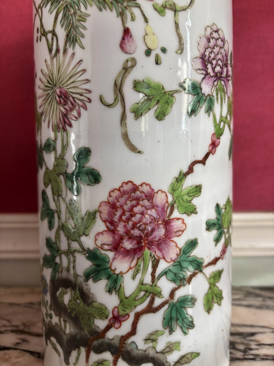 Porcelain Cylindrical Vase, China, Early 20th Century-photo-2