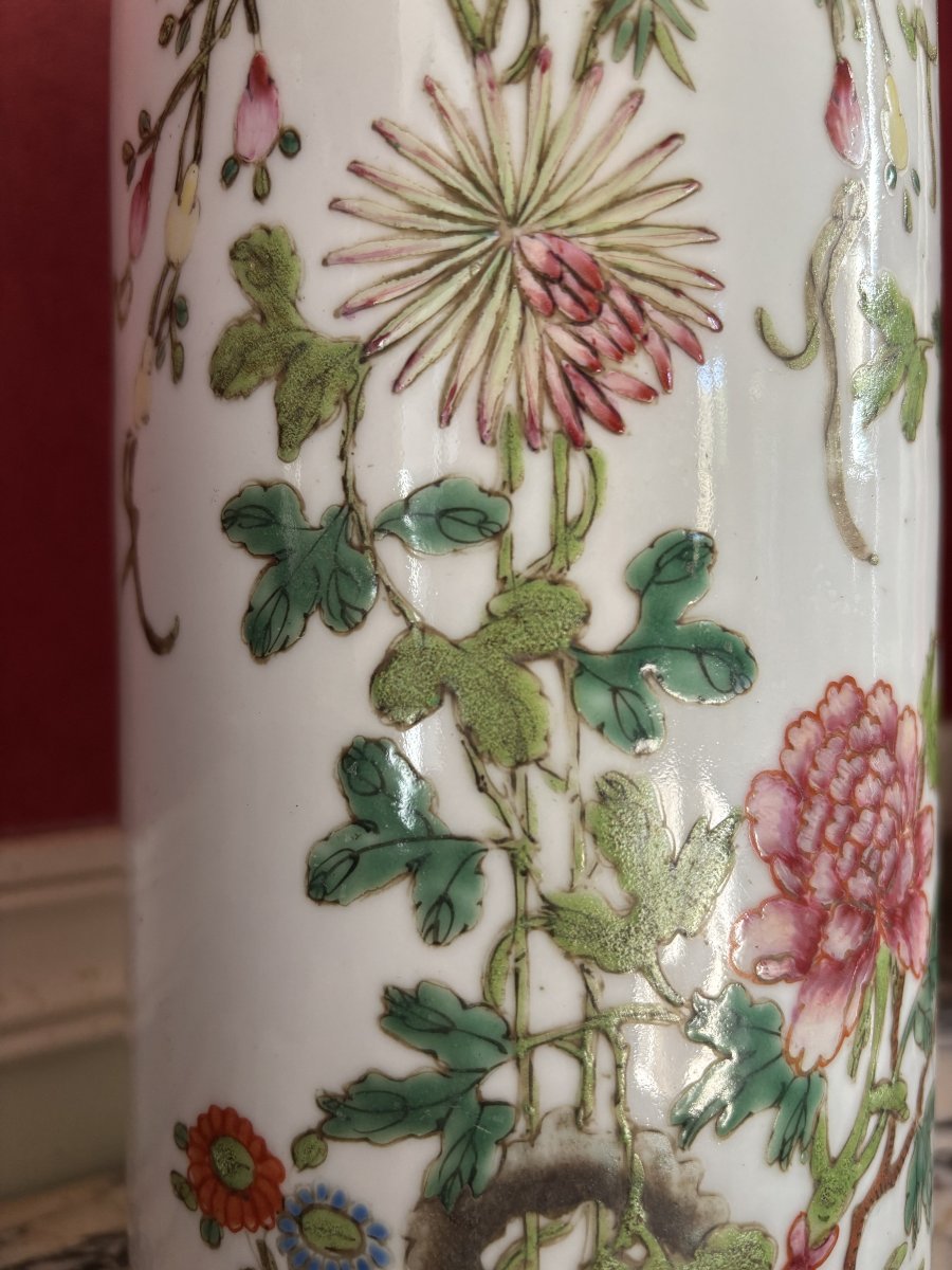 Porcelain Cylindrical Vase, China, Early 20th Century-photo-4