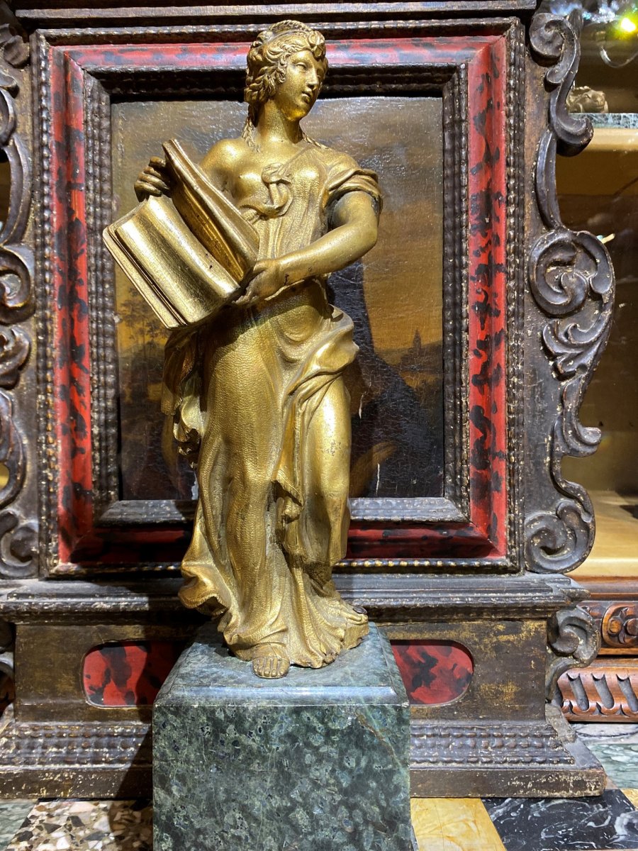Allegory Of Reading, Gilt Bronze 17th Century
