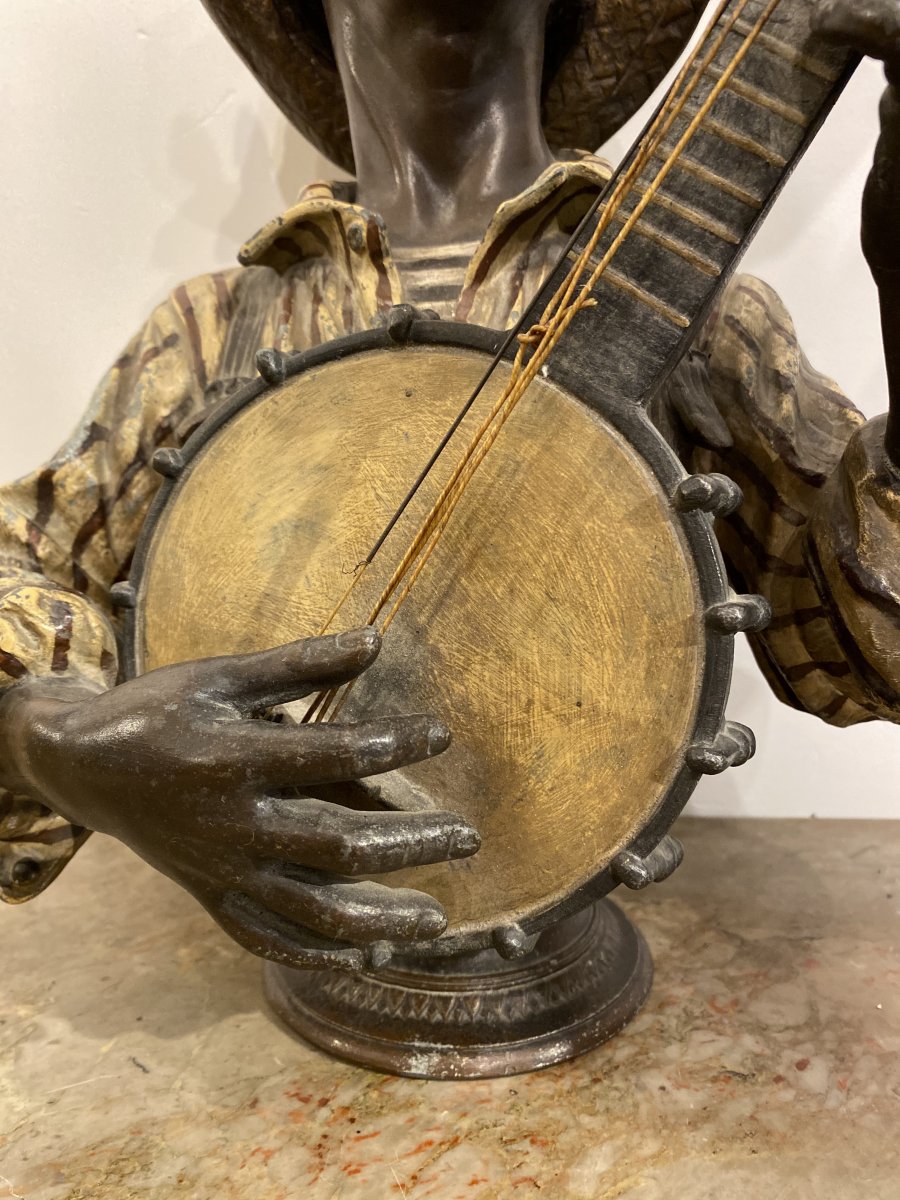 Polychrome Metal Banjo Player Circa 1880-photo-4